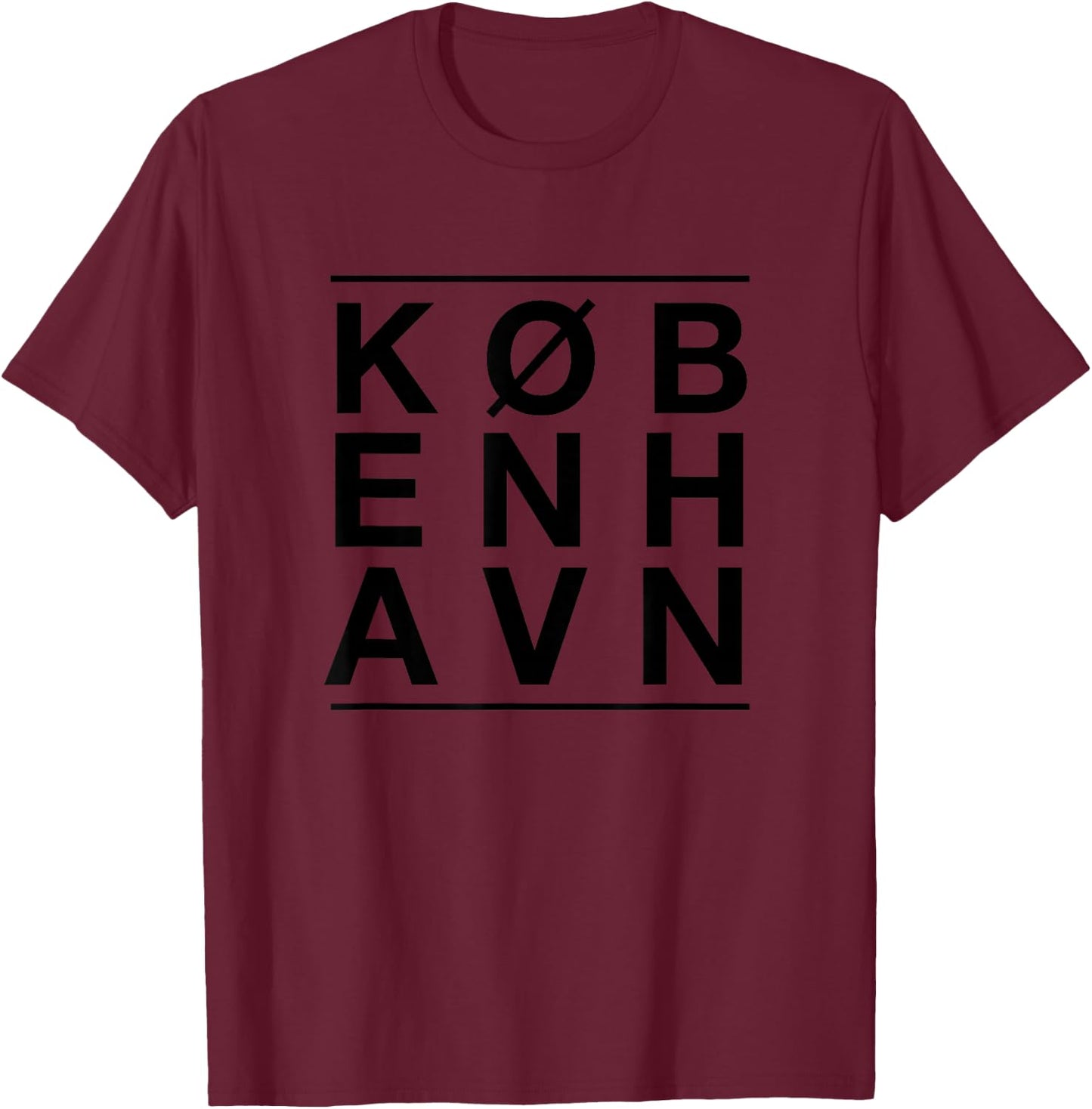 Copehagen Denmark designs , -Adults, Grey, Small, Short Sleeve, , Modern, Nordic Print, Stretchable Fabric T-Shirt - T-Shirt | Maroon