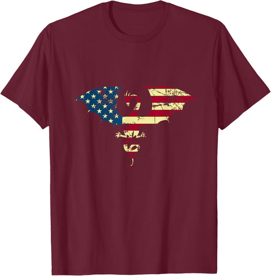 USA American Flag Winged Dragon Silhouette and Boys T-Shirt - T-Shirt | Maroon
