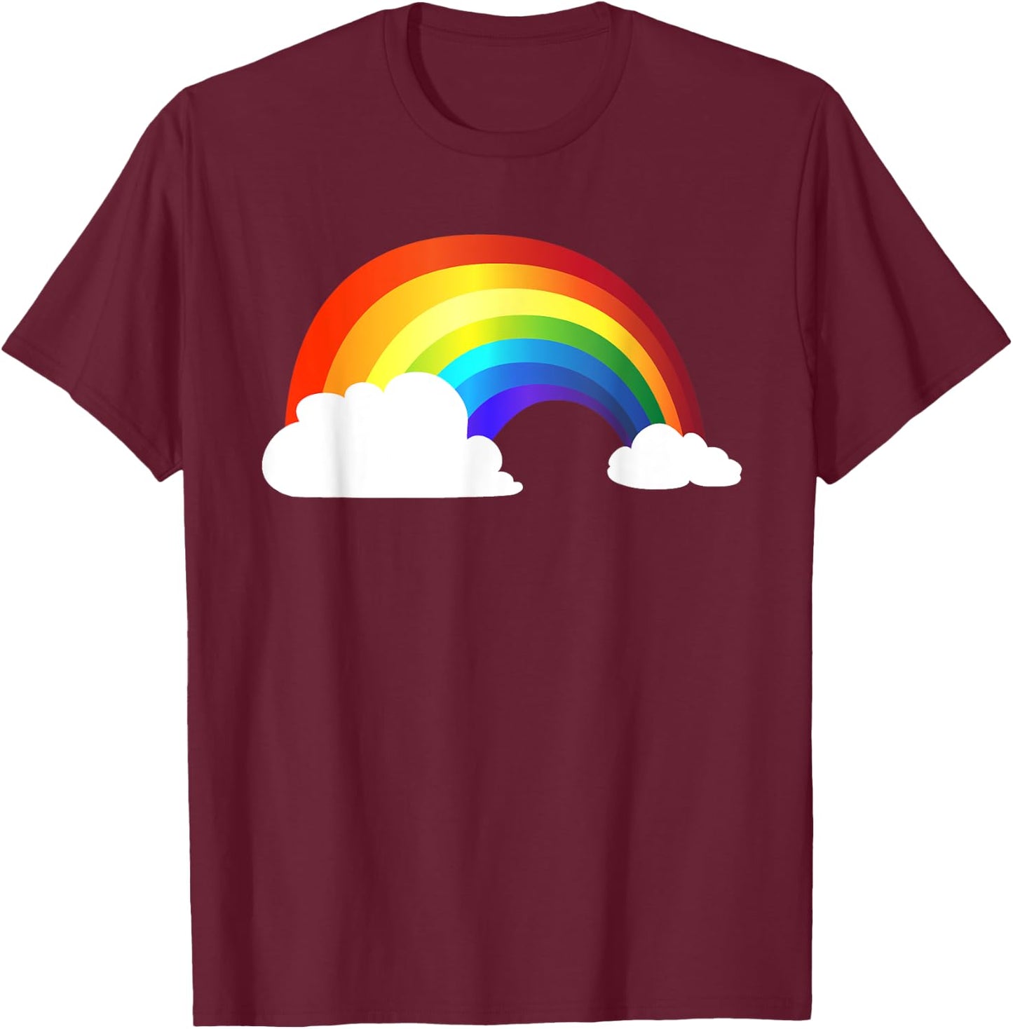 Rainbow - Shiny Rainbow in the Clouds T-Shirt - T-Shirt | Maroon