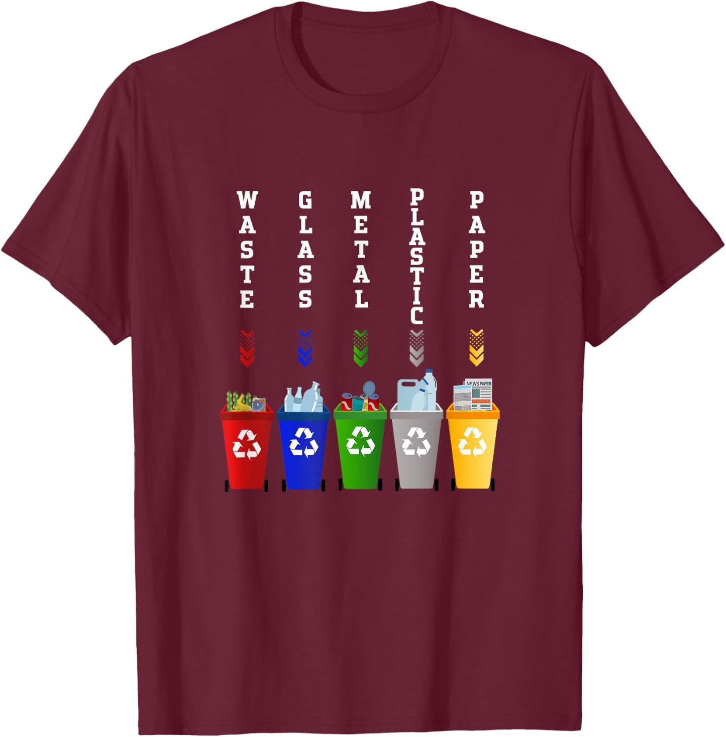 Recycling Trash Sorting bins T-Shirt - T-Shirt | Maroon