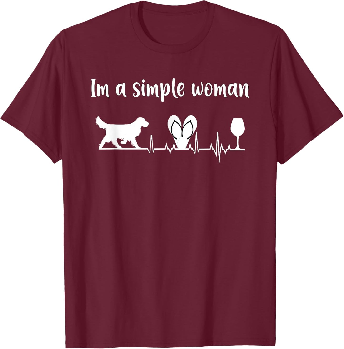 Im a simple woman Labrador Wine Flip Flops Dog EKG Gift T-Shirt - T-Shirt | Maroon