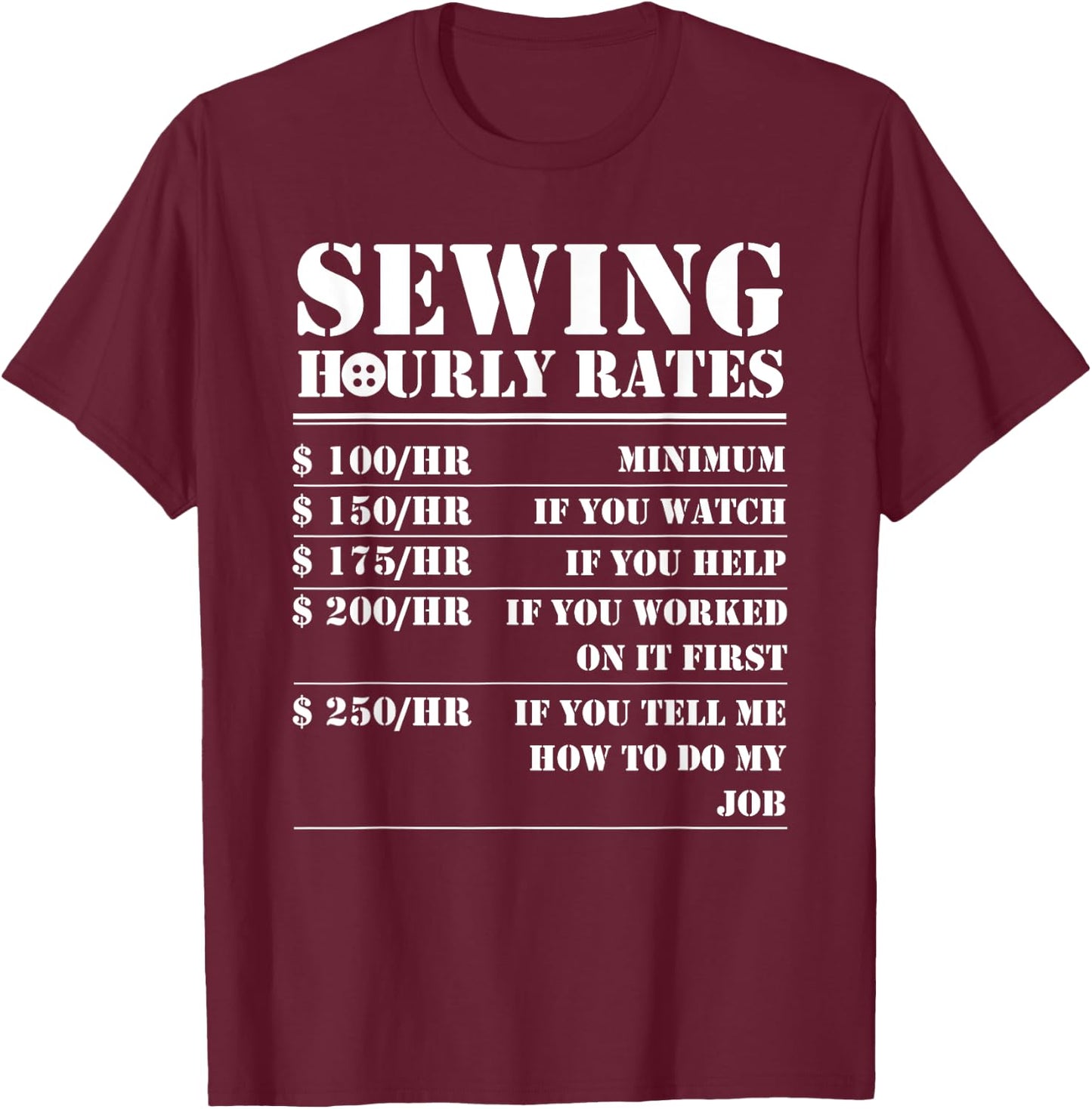 Sewing Hourly Rate Funny Sewer Labor Quilting Tailor Gifts T-Shirt - T-Shirt | Maroon