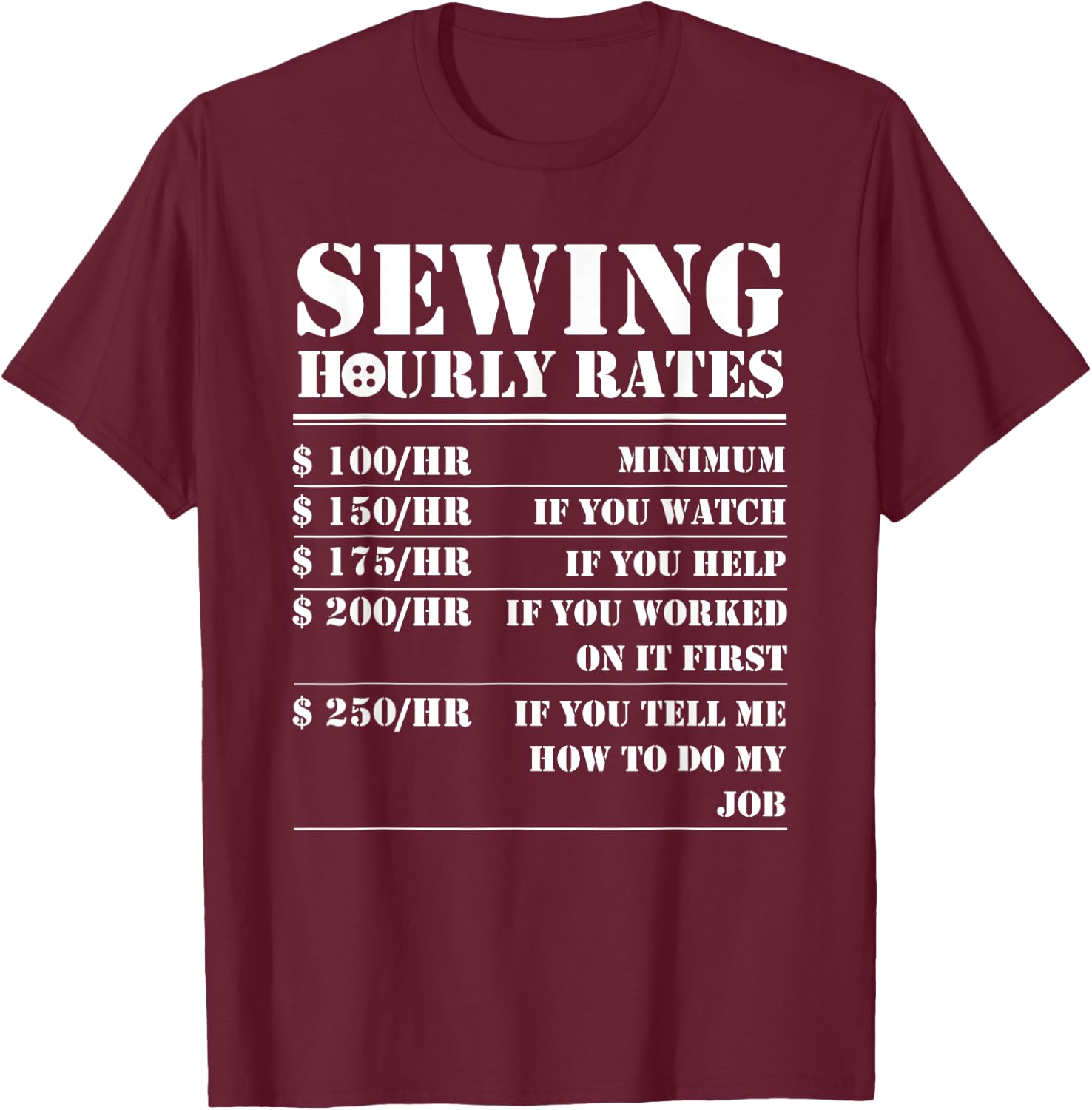 Sewing Hourly Rate Funny Sewer Labor Quilting Tailor Gifts T-Shirt - T-Shirt | Maroon