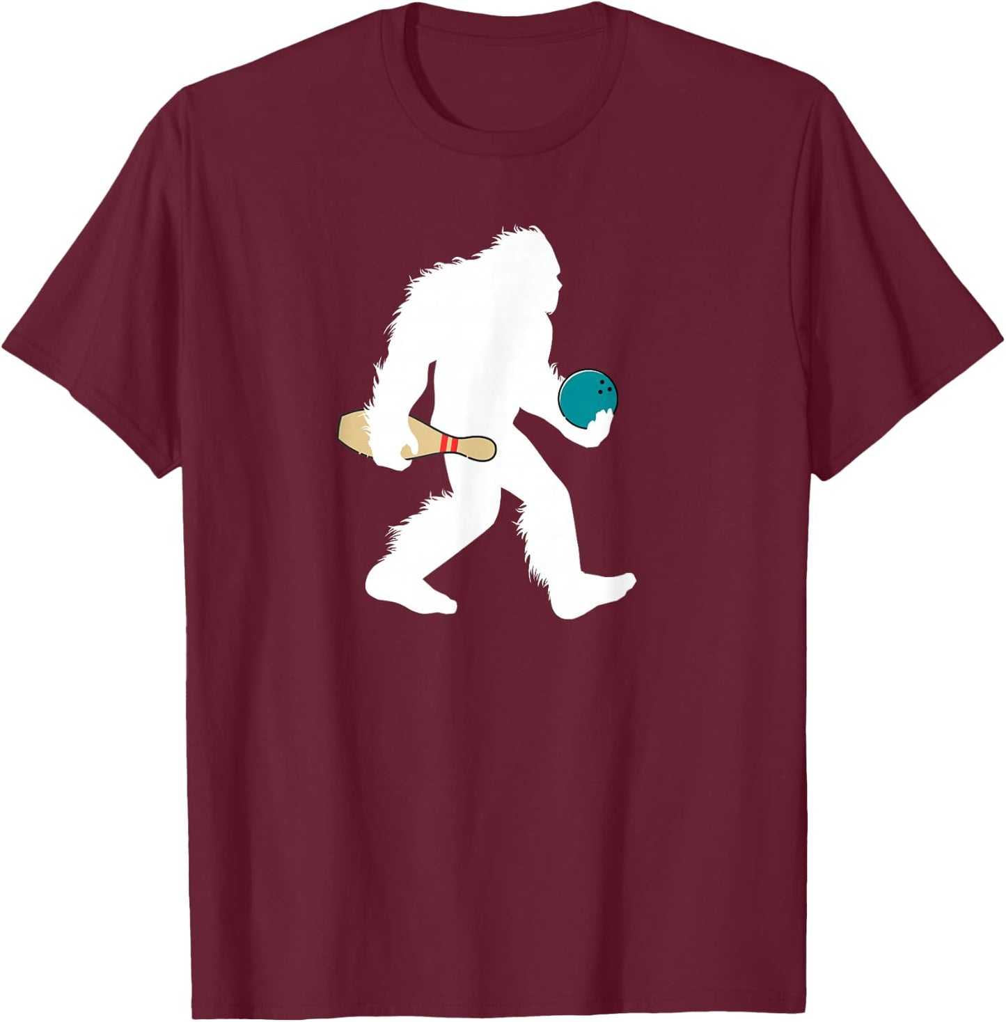 Bigfoot Bowling Funny Sport Lane Sasquatch Bowler T-Shirt - T-Shirt | Maroon