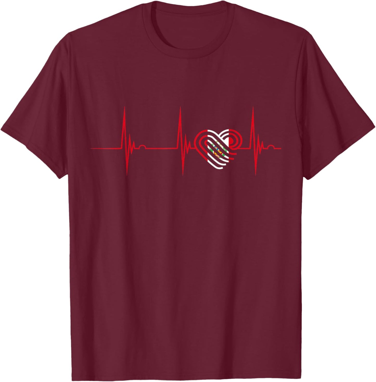 Peruvian Pride Heartbeat EKG Pulse Heart Peru Peruvian Flag T-Shirt - T-Shirt | Maroon