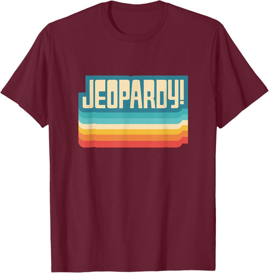 Jeopardy! Vintage Black Letter Print , -Adults, Short Sleeve, Small T-Shirt - T-Shirt | Maroon