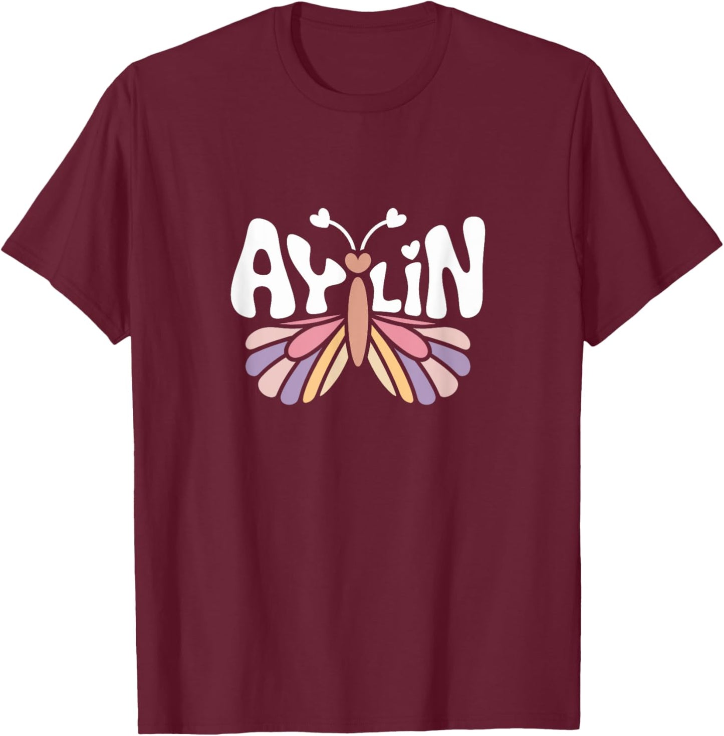 Aylin Butterfly - Personalized Cute Name Word Art T-Shirt - T-Shirt | Maroon