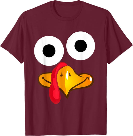 Turkey Face Thanksgiving Funny Costume T-Shirt - T-Shirt | Maroon