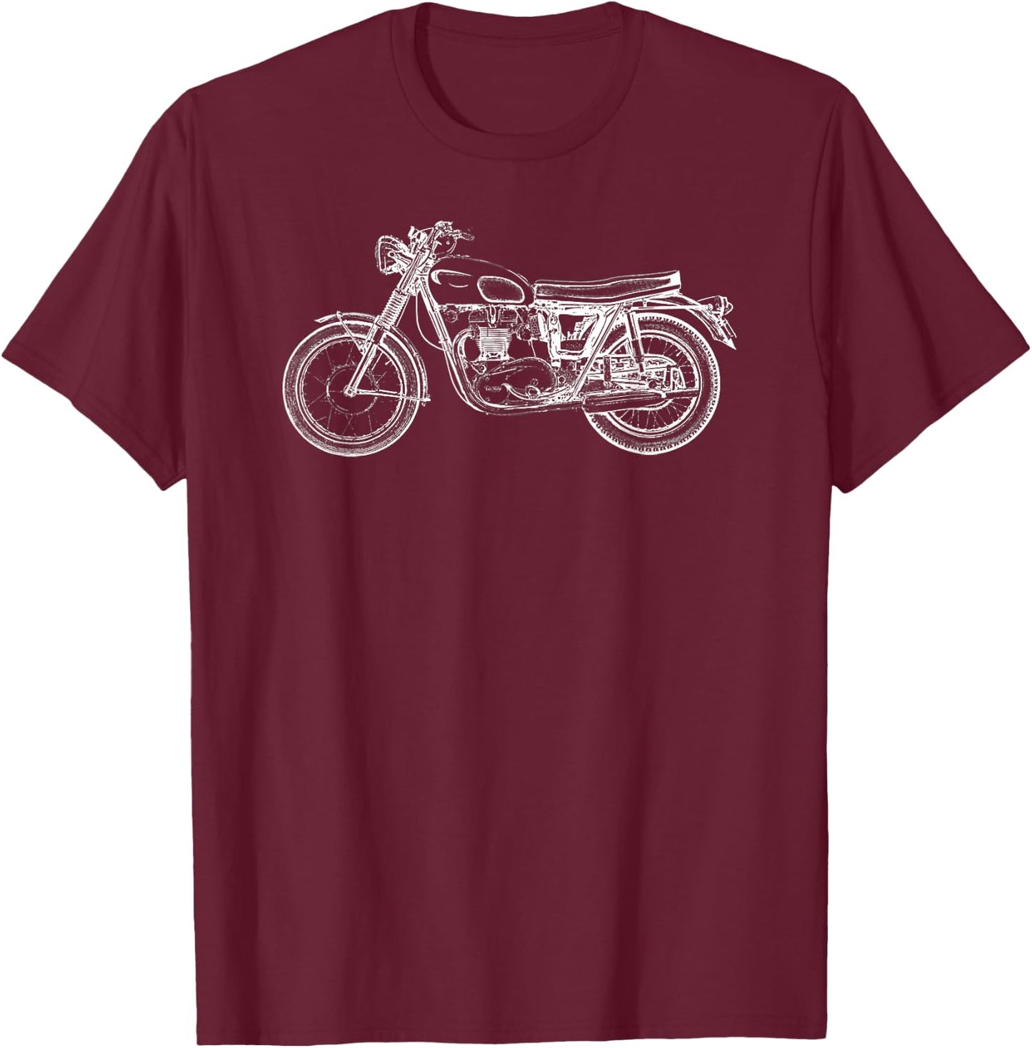 Vintage Motorcycle Motor Bike Sketch T-Shirt - T-Shirt | Maroon