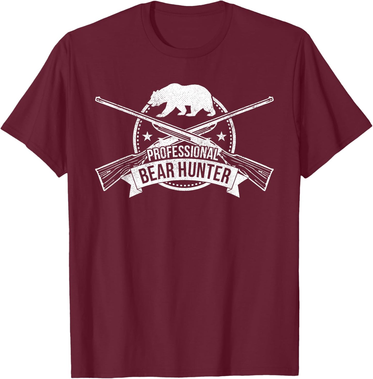 Professional Bear Hunter Crossed Rifles Hunting T-Shirt - T-Shirt | Maroon