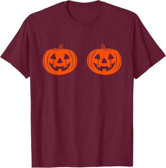Jack-O-Lantern Boobs Funny Pumpkin Boob Halloween Gift T-Shirt - T-Shirt | Maroon