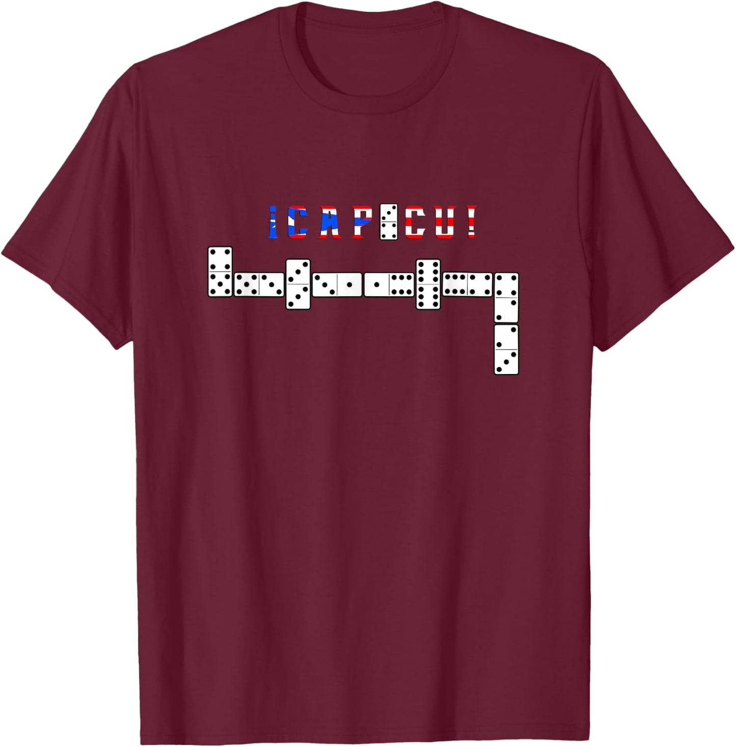 Dominoes Player Gifts By Vibes Capicu Dominoes - Black, -Adults, Short Sleeve, Small T-Shirt - T-Shirt | Maroon