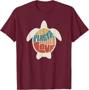 Less Plastic More Love - Retro Turtle Shirt T-Shirt - T-Shirt | Maroon