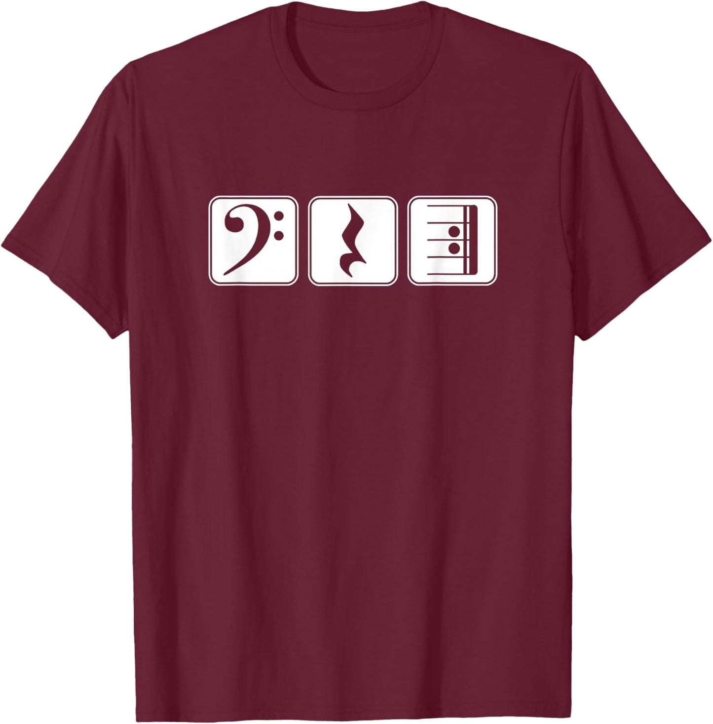 Bass Clef Play Rest Repeat Music Symbols T-Shirt - T-Shirt | Maroon