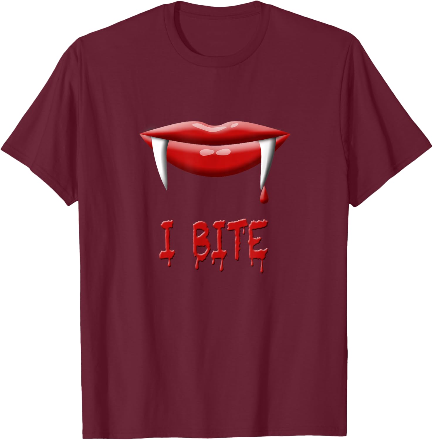 Vampire Halloween Costume - I Bite - Fangs T-Shirt - T-Shirt | Maroon