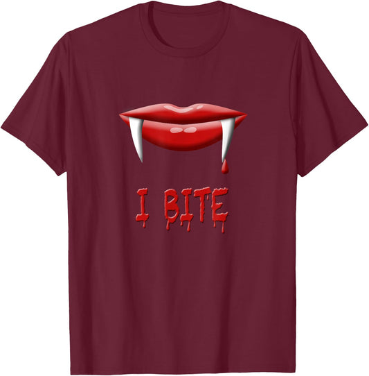 Vampire Halloween Costume - I Bite - Fangs T-Shirt - T-Shirt | Maroon