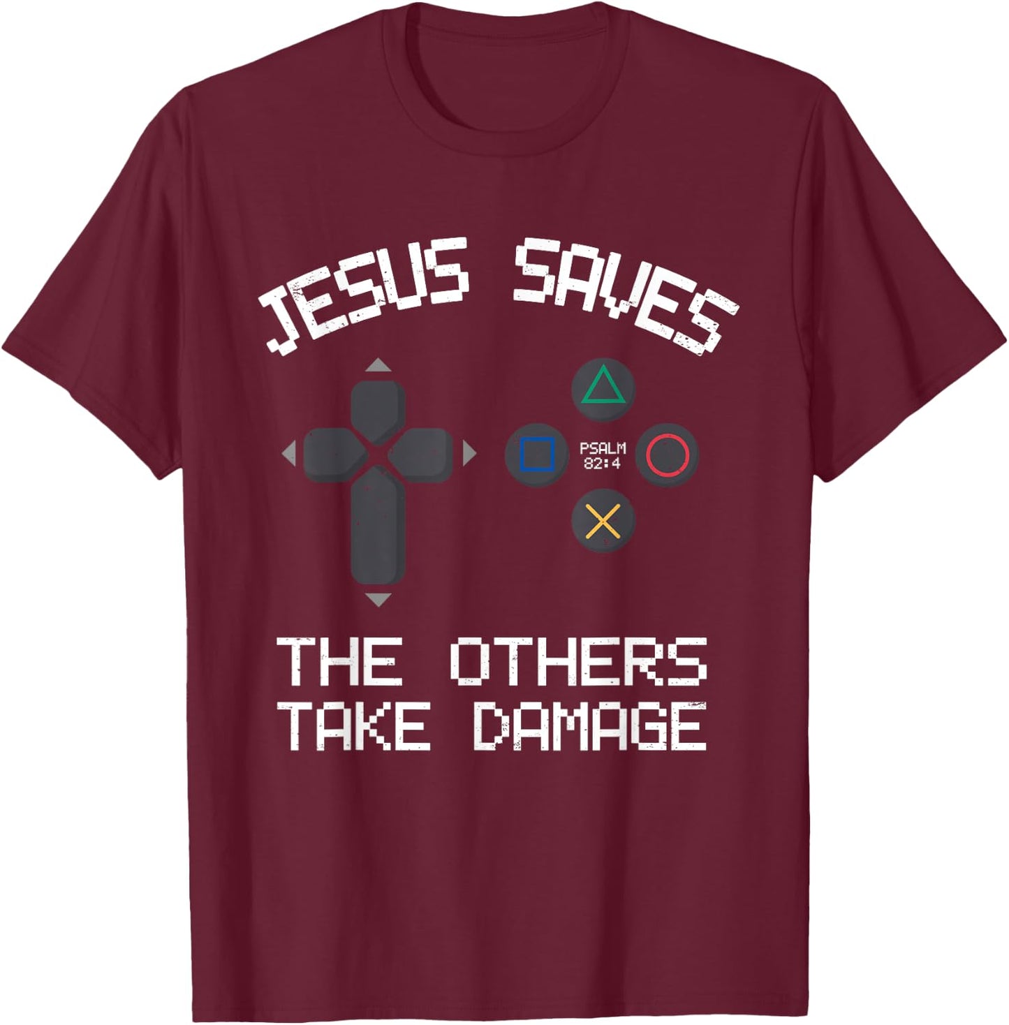 Vintage Christian Video Gamer Jesus Saves T-Shirt - T-Shirt | Maroon