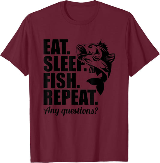 Eat Sleep Fish Repeat Fun Cool Fisherman Fish Gift T-Shirt - T-Shirt | Maroon
