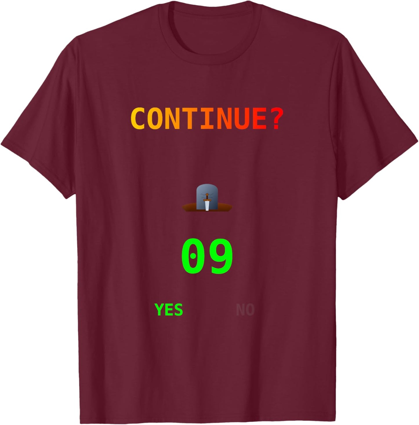 Retro Gamer Continue Countdown Arcade 09 Selection Graphic T-Shirt - T-Shirt | Maroon