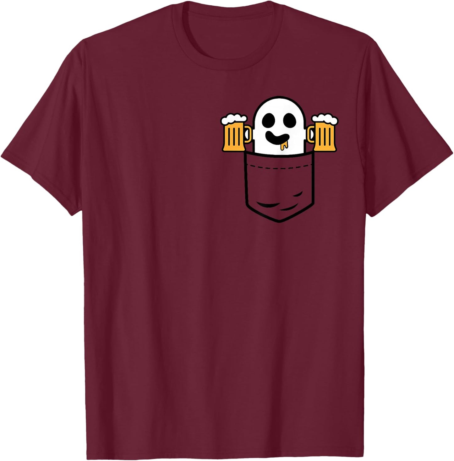 Cute Ghost In Your Pocket Drinking Beer Halloween Costume T-Shirt - T-Shirt | Maroon