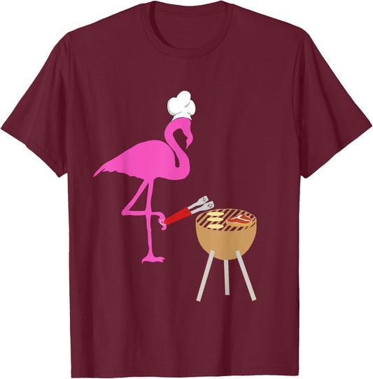 BBQ Flamingo Bird Grilling Cooking Grill Funny Barbecue T-Shirt - T-Shirt | Maroon