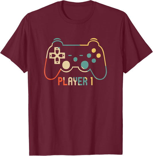 Matching Gamer for Dad, Mom & kids Player 1,2,3 T-Shirt - T-Shirt | Maroon