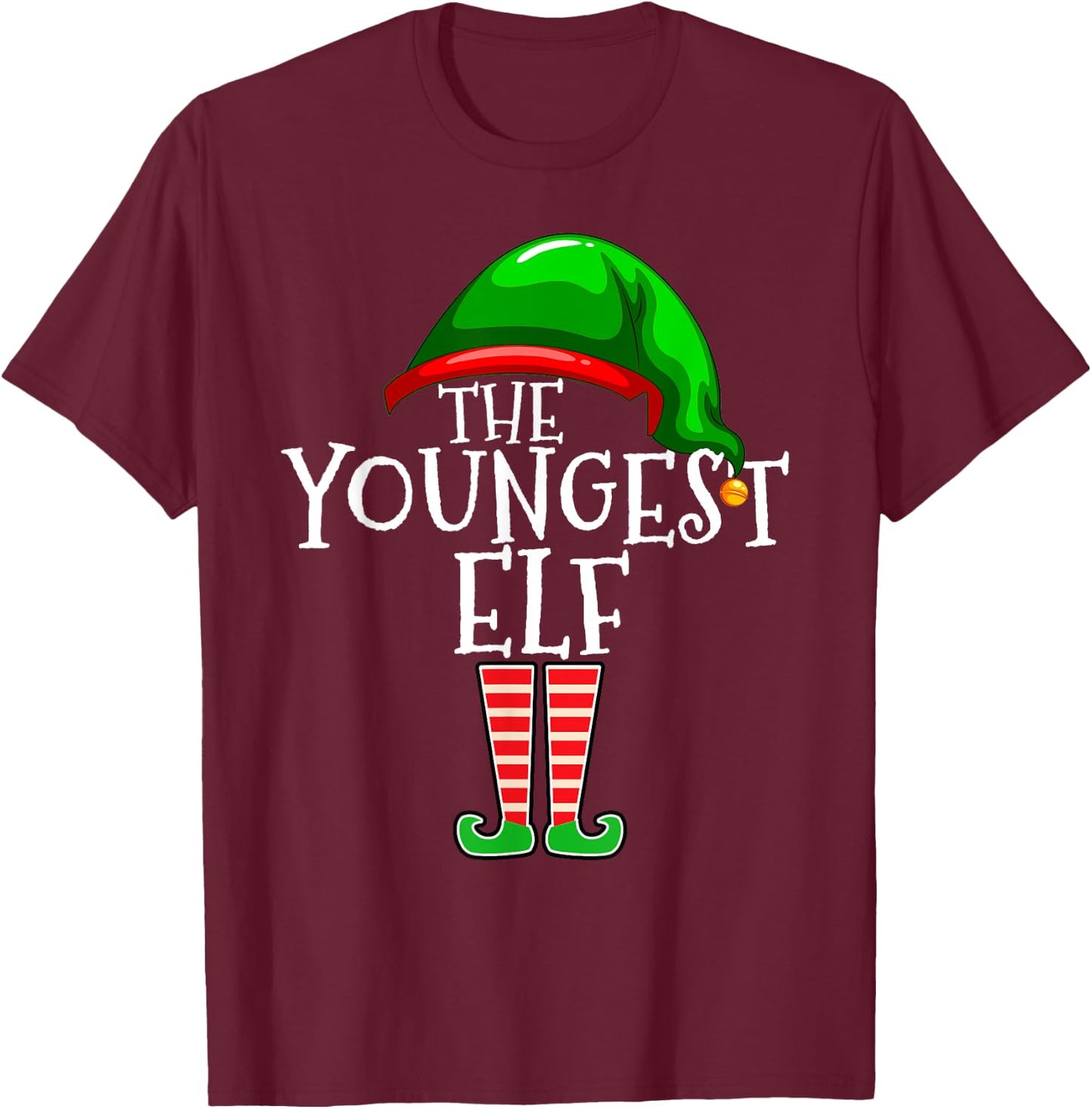 The Youngest Elf Family Matching Group Christmas Gift Funny T-Shirt - T-Shirt | Maroon
