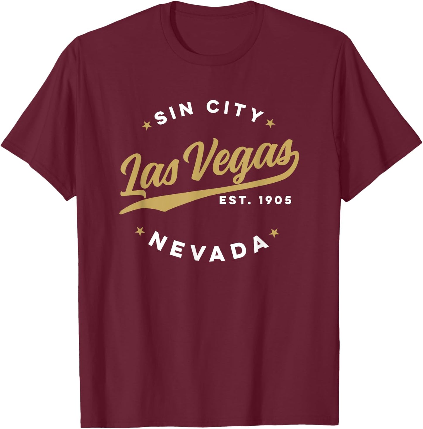 Classic Retro USA City Vintage Las Vegas Sin City Nevada Glam Text T-Shirt - T-Shirt | Maroon