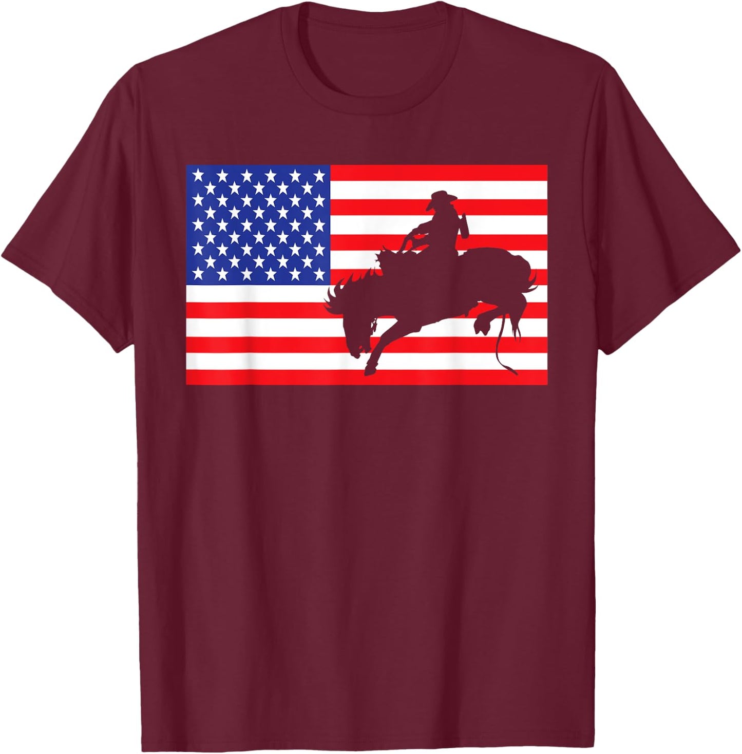 Rodeo USA American Flag Bull Rider Cow Cowboys 4th Of July T-Shirt - T-Shirt | Maroon