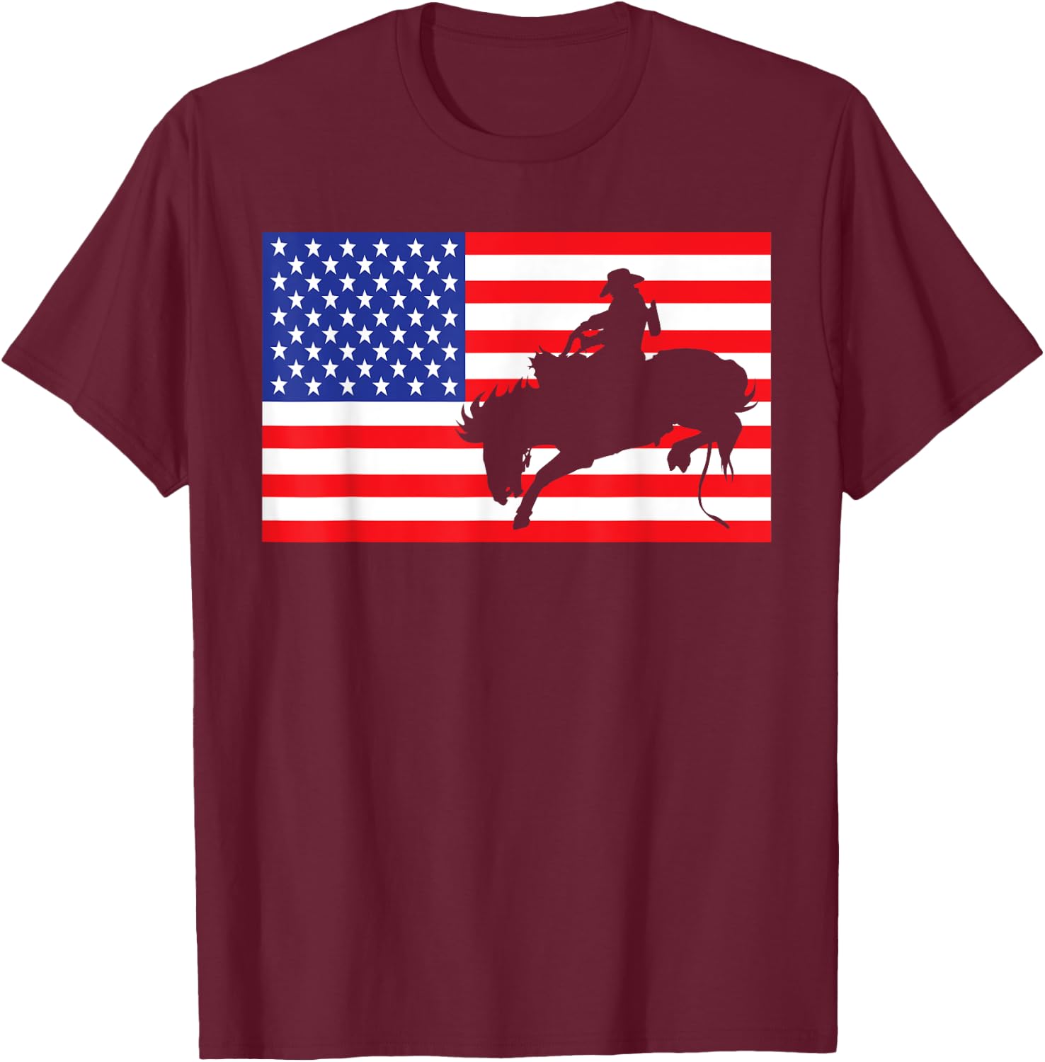Rodeo USA American Flag Bull Rider Cow Cowboys 4th Of July T-Shirt - T-Shirt | Maroon