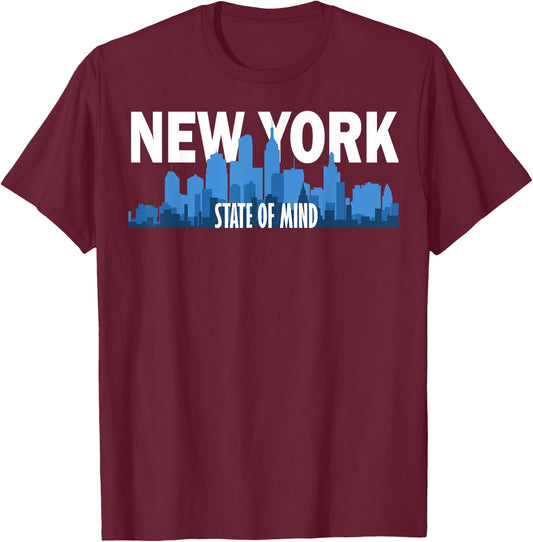 NY State of Mind New York City Souvenir Skyline T-Shirt - T-Shirt | Maroon