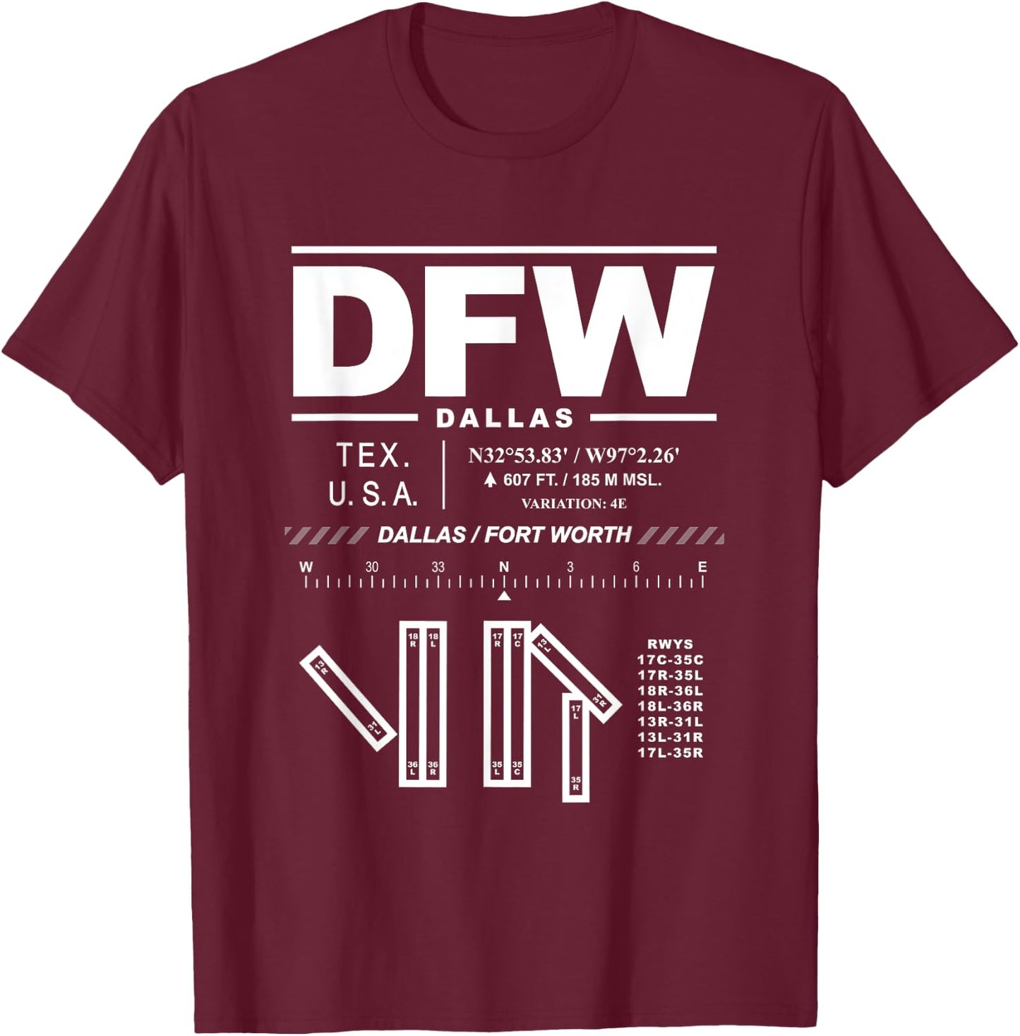 Dallas Fort Worth International Airport Texas DFW T-Shirt - T-Shirt | Maroon