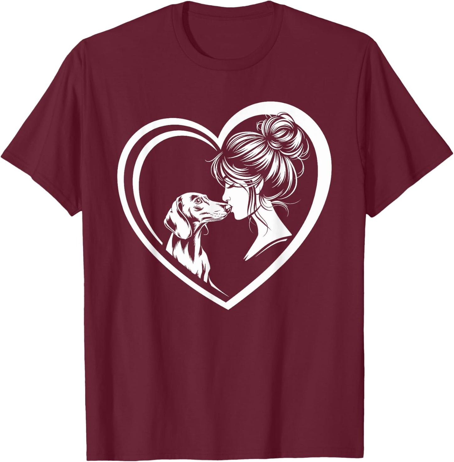 Dachshund Mom Dog Art Valentine's Day Heart T-Shirt - T-Shirt | Maroon
