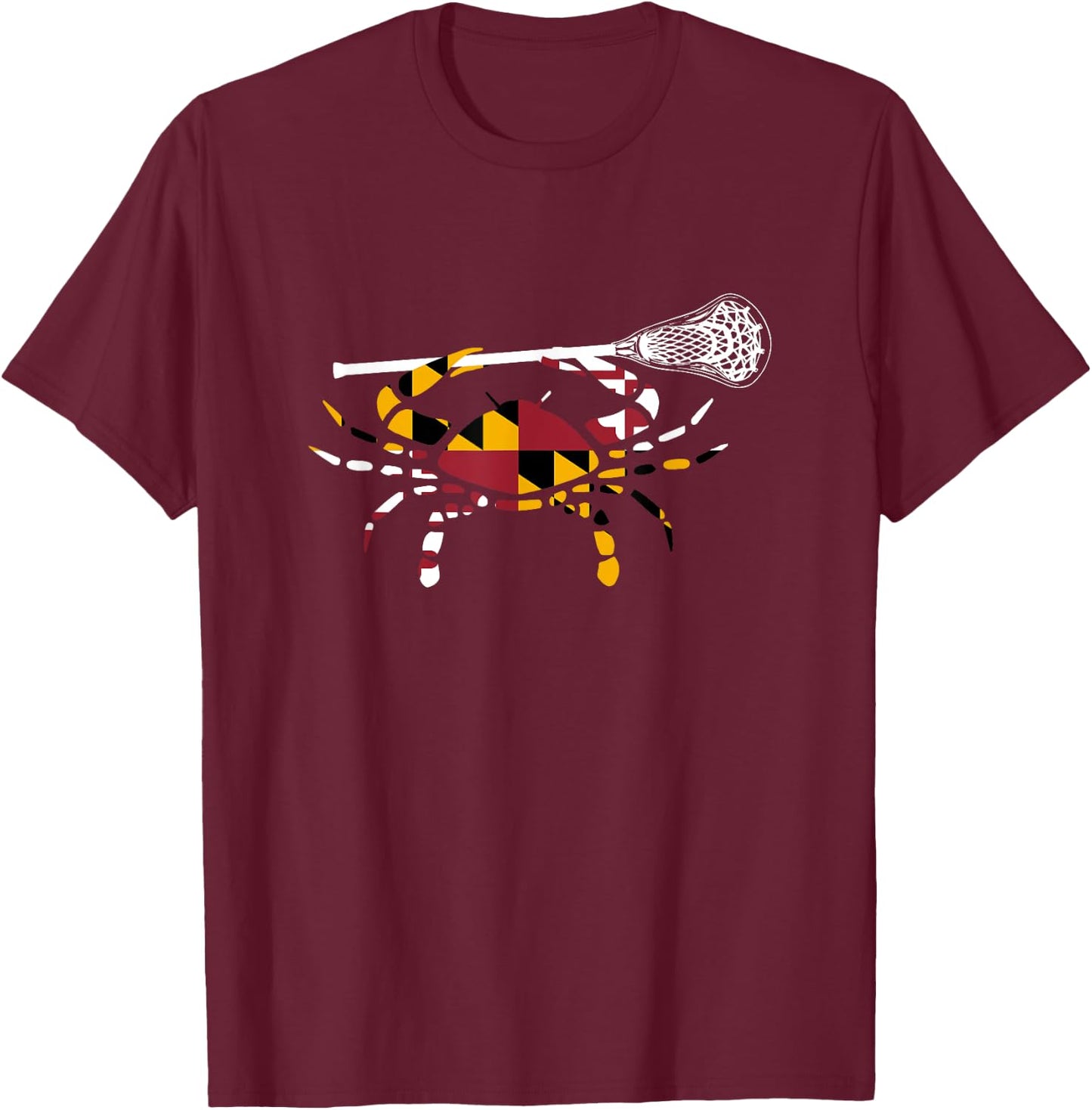 Maryland Crab Holding Lacrosse Stick Boys Girls LAX Shirt T-Shirt - T-Shirt | Maroon