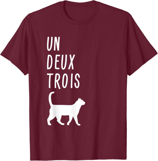 Un Deux Trois Cat Shirt Funny French Teacher Gift T-Shirt - T-Shirt | Maroon