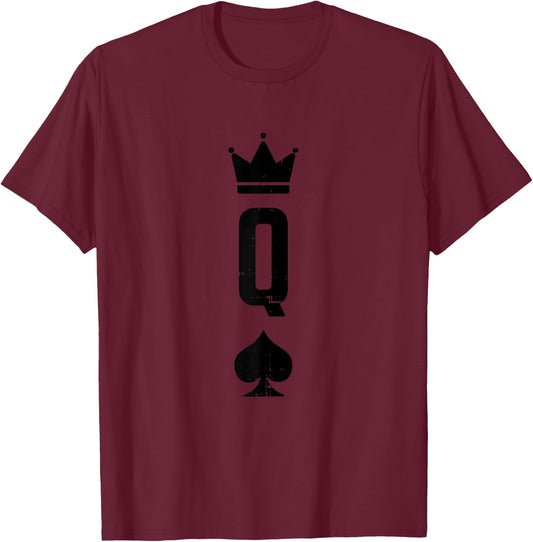 Queen Of Spades Card Matching Halloween Costume For Couples T-Shirt - T-Shirt | Maroon