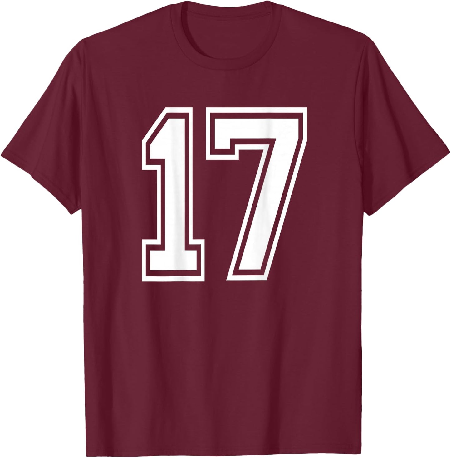 Number 17 Sports Player Number BACK Of Shirt Only T-Shirt - T-Shirt | Maroon