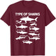 9 Types Of Sharks Ocean Sea Shark Lovers Gifts Women T-Shirt - T-Shirt | Maroon