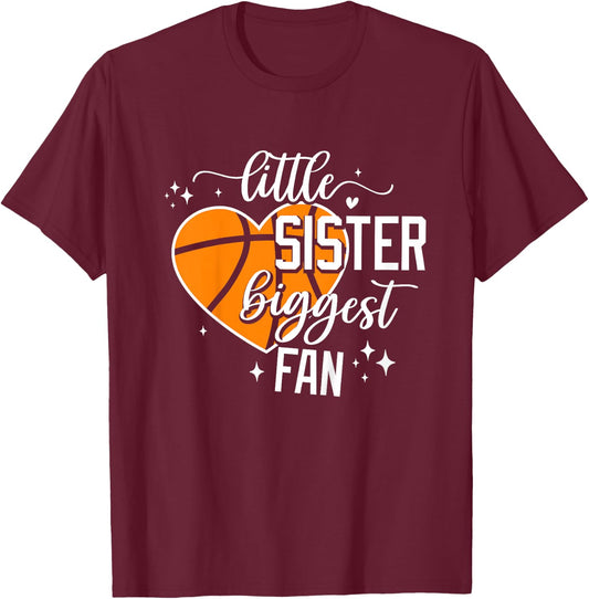 Basketball Little Sister Biggest Fan Cute Basketball Sister T-Shirt - T-Shirt | Maroon