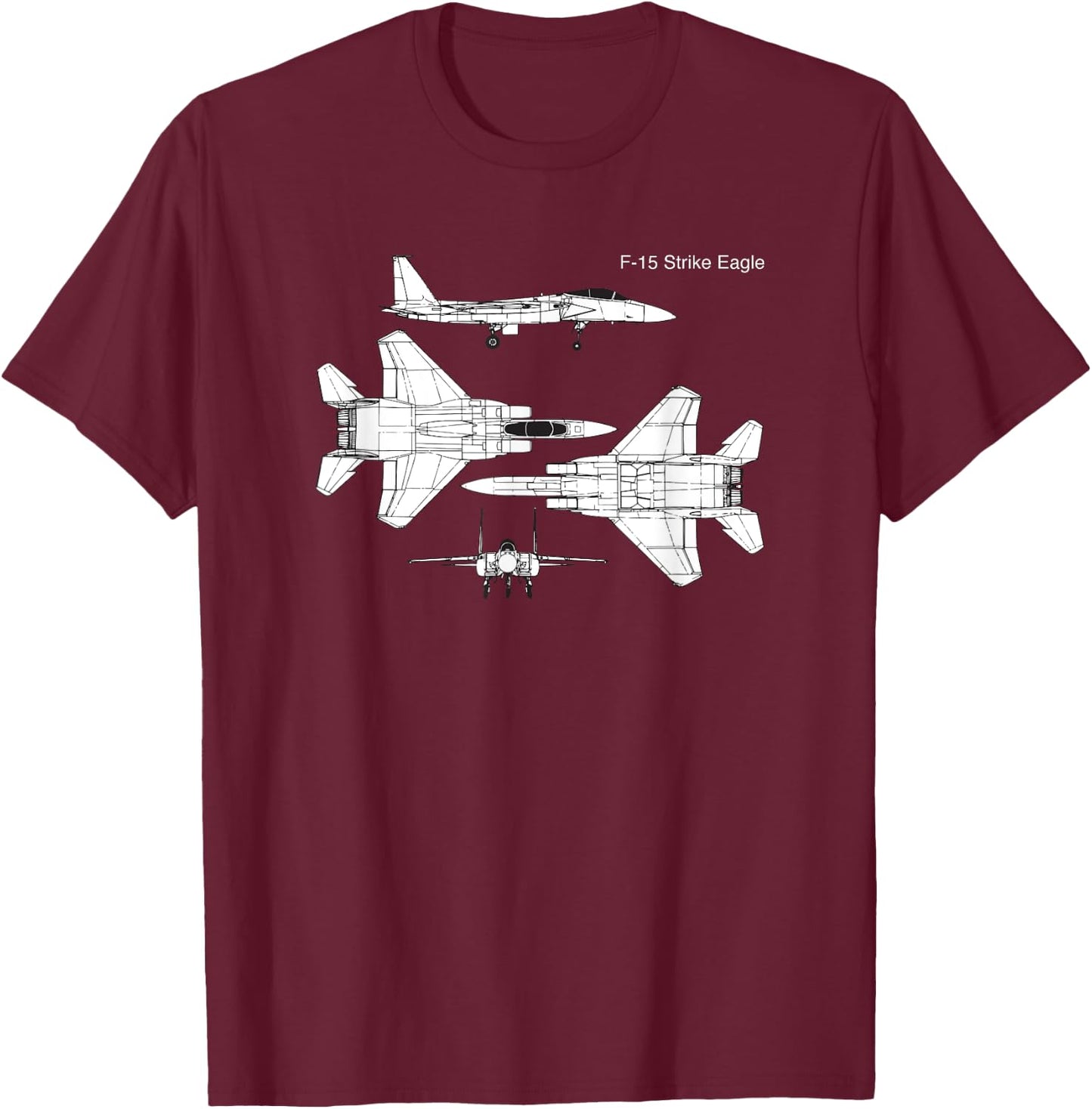 F-15 Strike Eagle Military Aircraft Graphic Design T-Shirt - T-Shirt | Maroon