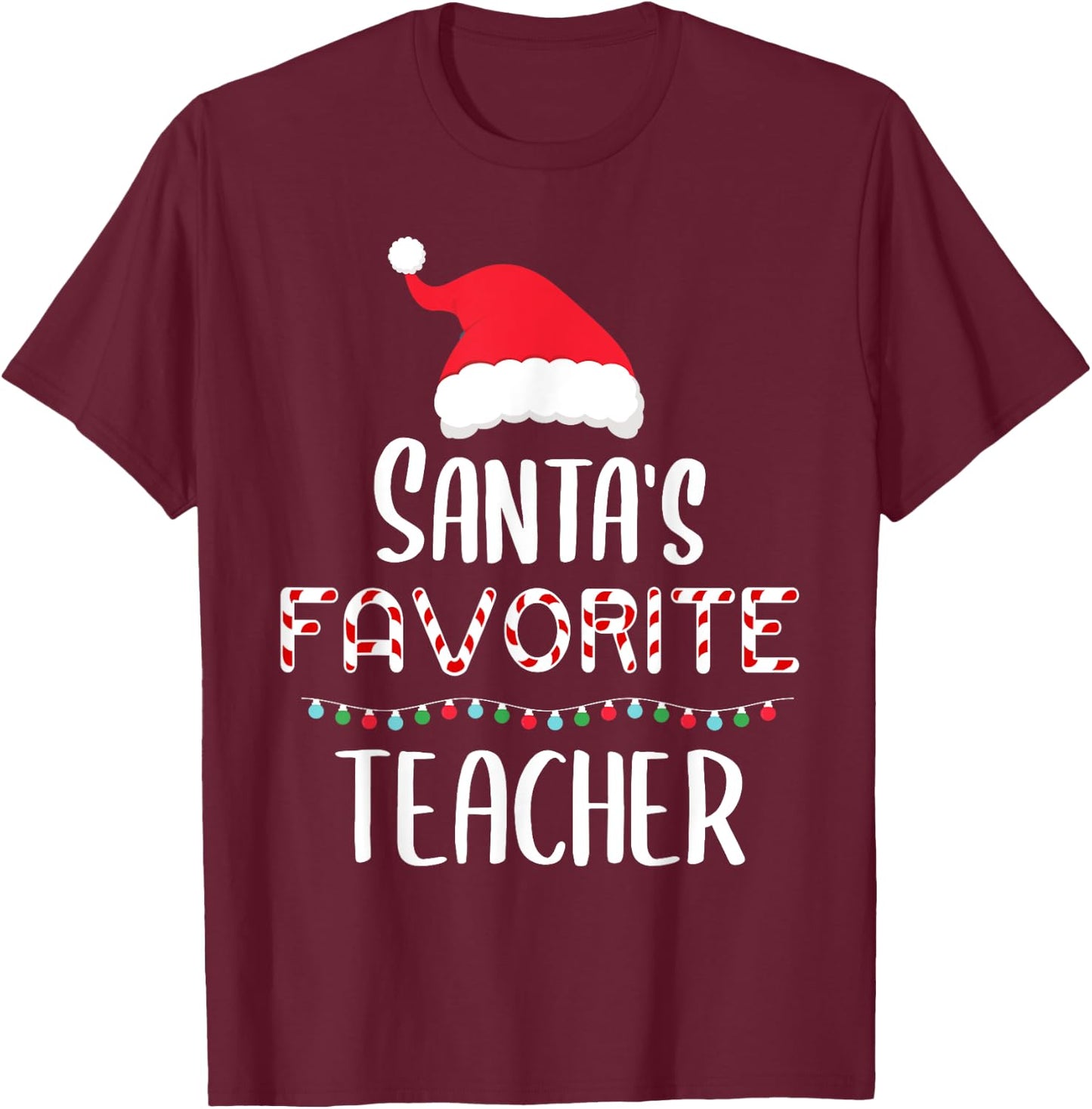 Santas Favorite Teacher Pajamas - Funny Xmas Teacher Costume Men Women Kids T-Shirt - T-Shirt | Maroon