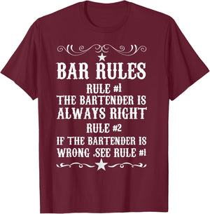 Bar Rules for Bartender T shirt Funny Bartendaring T-Shirt - T-Shirt | Maroon