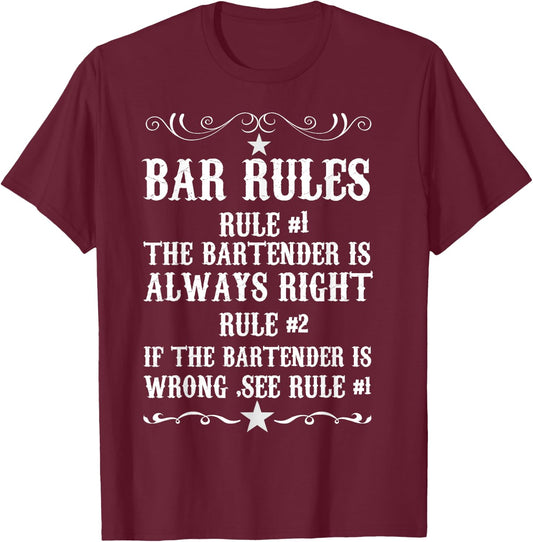 Bar Rules for Bartender T shirt Funny Bartendaring T-Shirt - T-Shirt | Maroon