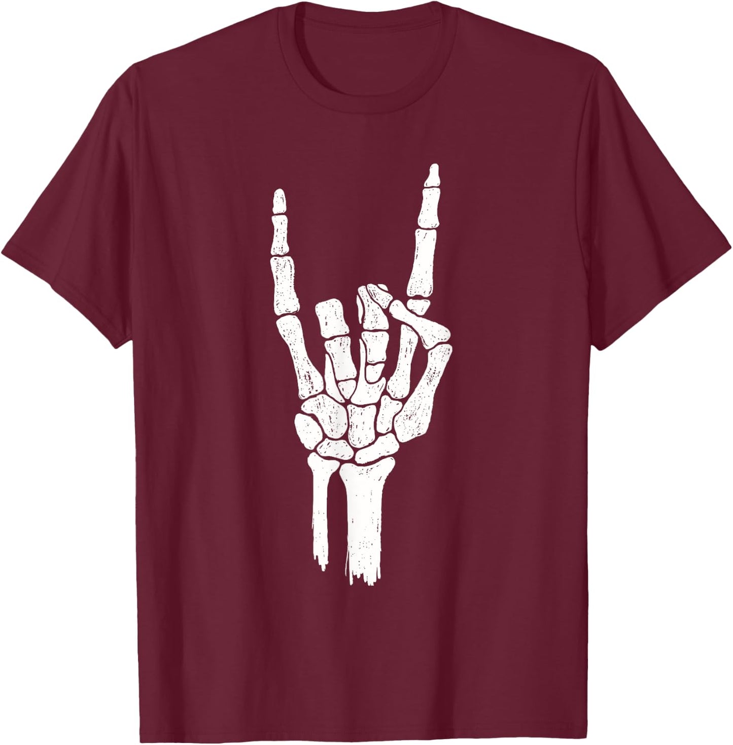 Skeleton Rock Hand - Halloween Rock On Devil Horns T-Shirt - T-Shirt | Maroon