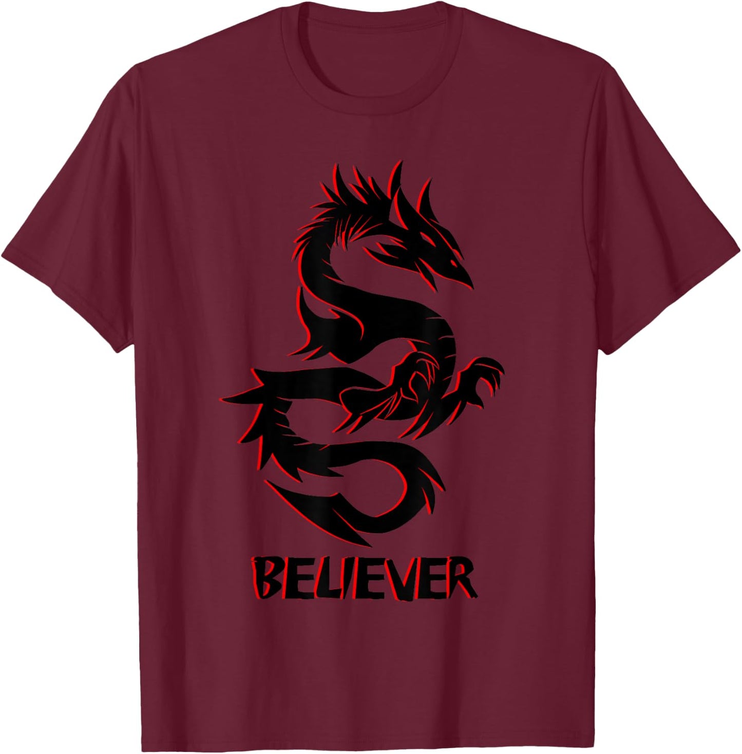 Imagine, Dream, Believe | Fantasy Rage Dragon Tattoo T-Shirt - T-Shirt | Maroon