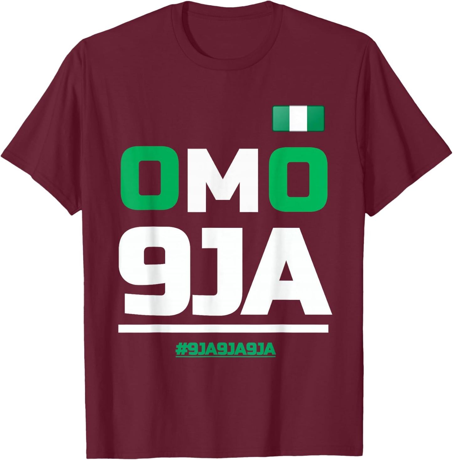 OMO 9JA with Nigeria Flag in Heart, Nigerian T-Shirt - T-Shirt | Maroon