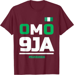 OMO 9JA with Nigeria Flag in Heart, Nigerian T-Shirt - T-Shirt | Maroon