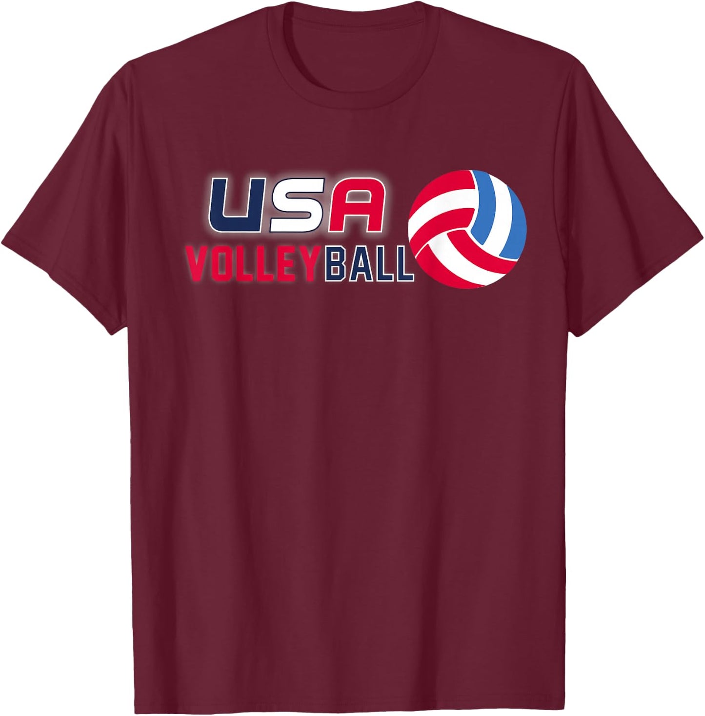 USA Flag Volleyball Shirt: Men and Women's Volleyball T-Shirt - T-Shirt | Maroon