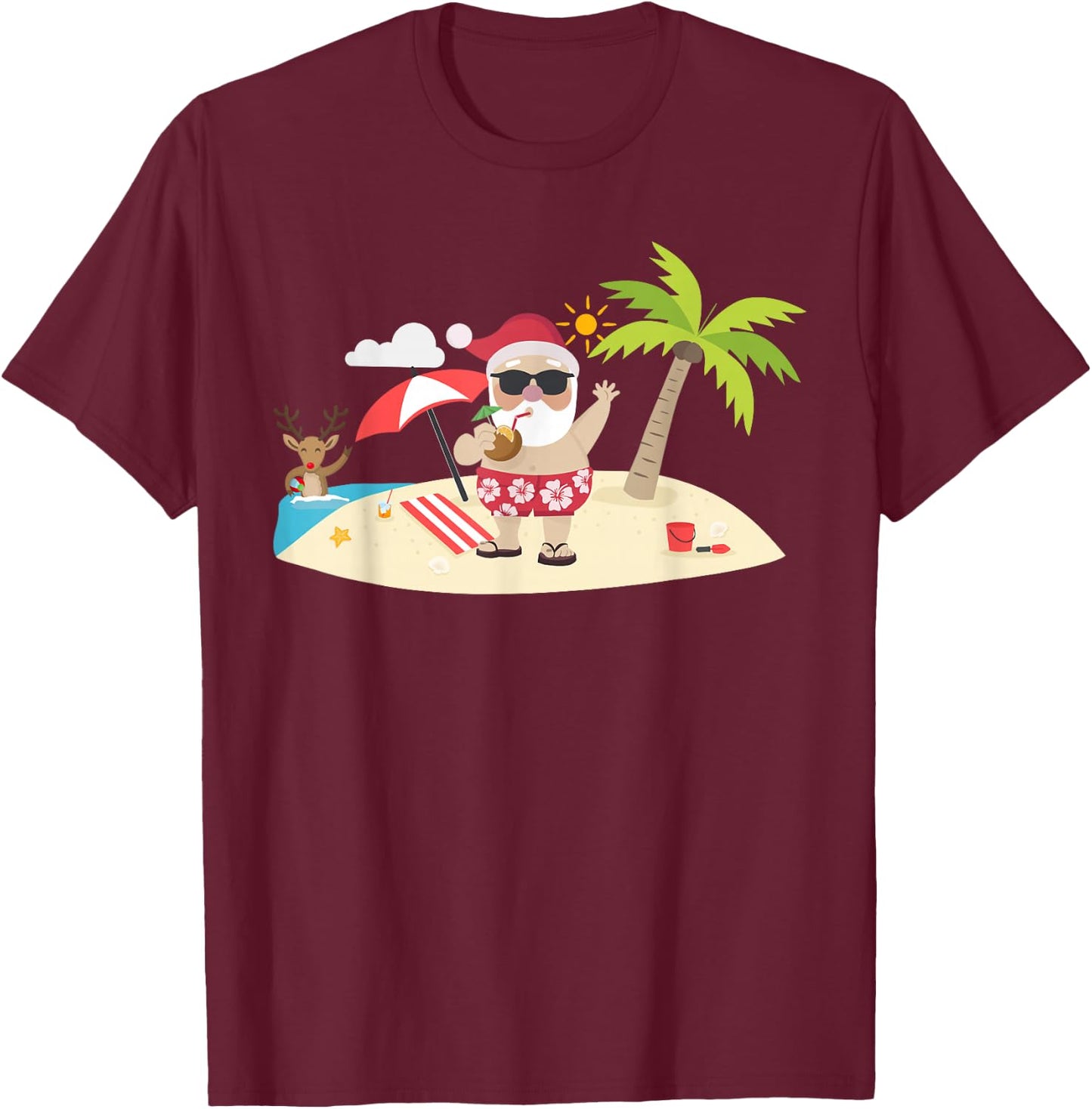 Santa Claus Surfing Hawaiian T-Shirt - T-Shirt | Maroon