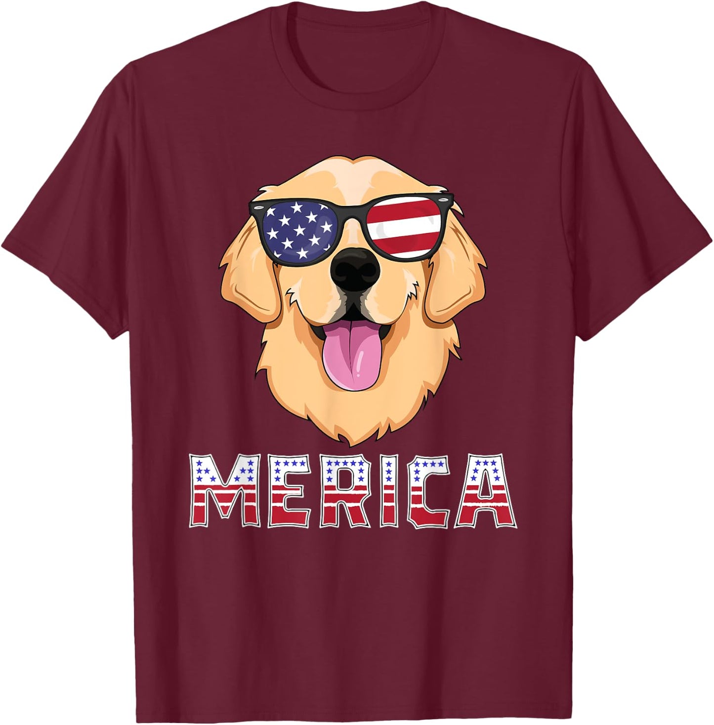 Merica Golden Retriever America USA Dog T-Shirt - T-Shirt | Maroon